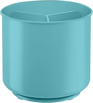 Rotating Extra Large Light Blue Plastic Utensil Holder Caddy with Sturdy No-Tip Weighted Base, Removable Divider, and Gripped Insert - Dishwasher Safe Kitchen Utensil Holder for Countertop