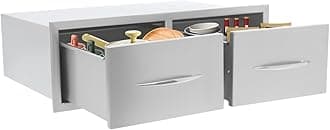 Outdoor Kitchen Drawers, 30" W x 10" H x 20" D Stainless Steel BBQ Drawer, Horizontal Double BBQ Access Drawers with Handle for Outdoor Kitchen Island, Patio Grill Station
