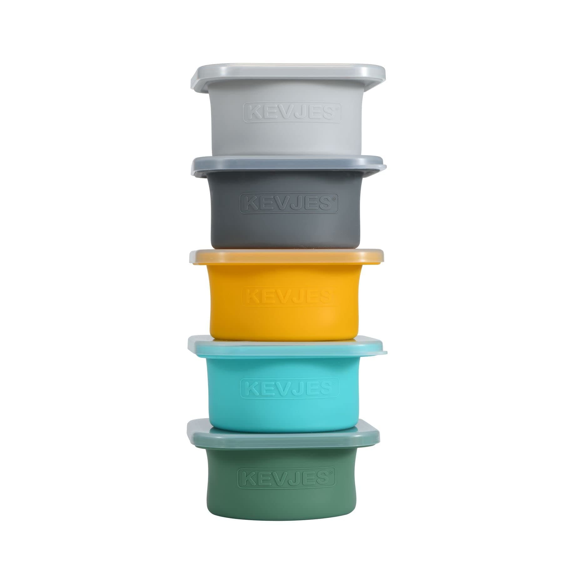 KEVJESStackable Silicone Artisan Pizza Dough Proofing Containers with Lids pizza making accessories (1 Yellow+1 Green+1Blue+1 Gray+1 Space Gray)