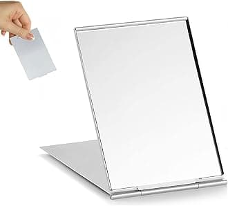 Ultra-Slim Portable Folding Mirror Small ,Compact Mirror,Aluminum Shell, Easy to Carry Travel Makeup Mirror, Desktop Vanity Pocket (8.4*5.6cm, Aluminum Shell) (PXWUKBDZDJ)