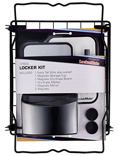 Lockermate 7 Piece Tall Wire Locker Kit with Magnets, Mirror, Dry Erase Board, Storage Cup, Dry Erase Marker School Supplies (Black)