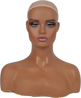 Realistic Female Mannequin Head with Shoulders for Display - Manikin Head with Shoulder for Wig/Jewelry/Makeup/Hat/Sunglass Display