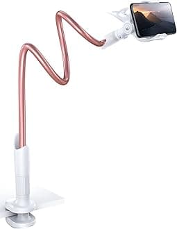 Lamicall Phone Holder Bed Gooseneck Mount - Cell Phone Clamp Clip for Desk, Flexible Lazy Long Arm Headboard Bedside, Overhead Mount Stand, for 4-7" Phone, iPhone 15 Pro Max, 14 Plus, 13, Rose Gold