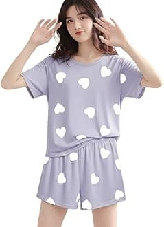 SMOWKLY Women Korean Shorts Pajama Set Cotton Blend Nightwear Set Top & Shorts Sleepwear Lounge Wear Soft Comfortable Night Suit Ladies Summer Night Dress Co-Ord Home Wear Set