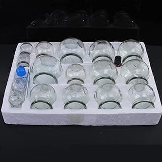 R A Products Acupuncture Hijama Fire Glass Cups Set of 16 Pieces For Whole_Body Cupping Professional Massager Therapy, Clear