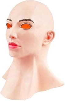 Halloween Realistic Masks, Soft Latex Realistic Female Head Mask Handmade Face Full Face Silicone Crossdress Mask for Cosplay Costume Party Halloween