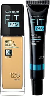 New York 16 HR Matte Base Duo, Prep + Blend Makeup Combo, Fit Me Foundation 128 (30ml)+ Fit Me Matte + Poreless Primer (30ml)