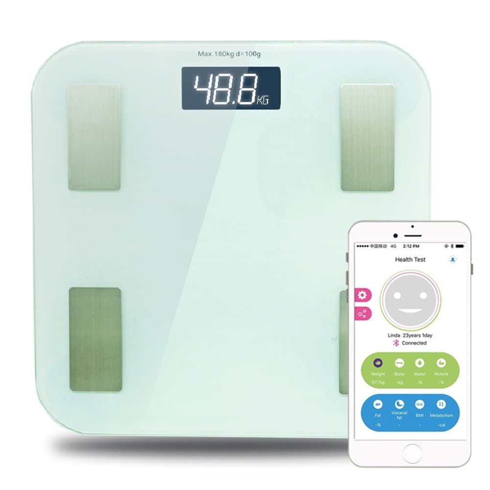 Digital Smart Bathroom Scale, Weight Body Fat BMI Analysis with APP, Wireless Bluetooth Connection with LCD Display, Body Water Muscle and Bone Date Tracking