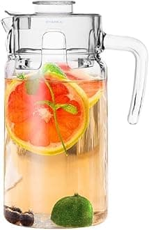 Syanka Premium Glass Water Jug - 1.8 LTR, Transparent, Hot Cold Water Pitcher with Lid, Simple Opera Water Jug, Iced Tea, Milk and Juice Beverage Carafe, Lemon Jug (1.80 liters)