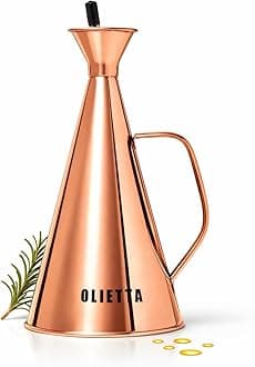 Olietta Olive Oil Dispenser Bottle Copper Stainless Steel Non Drip Leak Proof No Mess Vinegar Pourer & Kitchen Drizzler 34 oz 1000ML 1 Litre Great for Pouring & Drizzling Easy to Clean & Leakproof