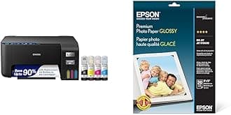 Epson EcoTank ET-2400 Wireless Color All-in-One Cartridge-Free Supertank Printer & Premium Photo Paper Glossy (8x10 Inches, 20 Sheets) (S041465),White