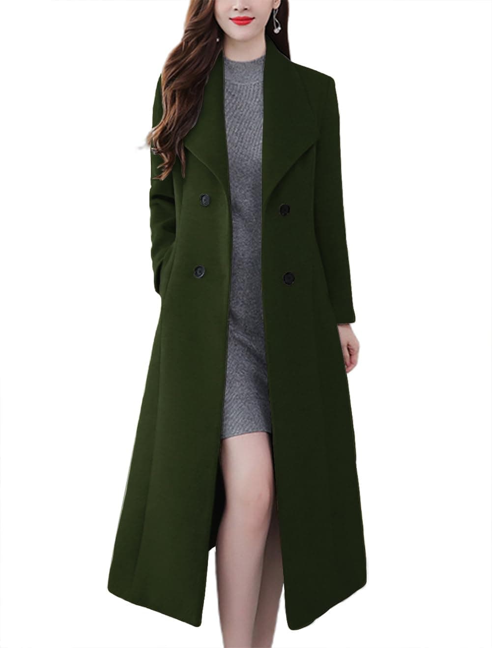 Women's Maxi Long Wool Blend Pea Coat Shawl Collar Double Breasted Winter Trench Coat Overcoat