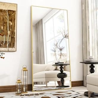 Oversized Full Length Mirror, 71" x 30" Floor Mirror with Stand, Aluminum Alloy Frame Full Body Mirror, Standing Hanging or Leaning Against Wall Bedroom Living Room, Gold