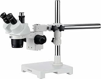 SW-3T24Z Trinocular Stereo Microscope, WH10x Eyepieces, 20X/40X/80X Magnification, 2X/4X Objective, Single-Arm Boom Stand, Includes 2.0x Barlow Lens