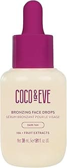 Coco & Eve Sunny Honey Bronzing Face Drops (Dark), Natural Self Tanning Face Drops. Hydrating Hyaluronic Acid. Indoor Sunless Moisturizing Self Tanner. (1 fl oz)