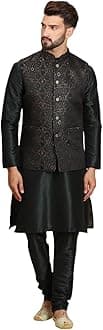 Ethluxis Men's Kurta Churidar Pyjama with Nehru Bandhgala Jacket