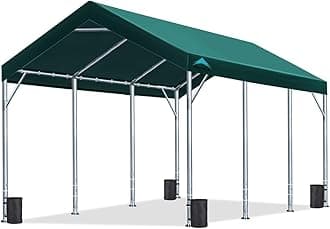 ADVANCE OUTDOOR 12x20 ft Canopy Garage Heavy Duty Carport Car Boat Shelter Party Tent, Adjustable Peak Height from 9.5ft to 11ft, Green