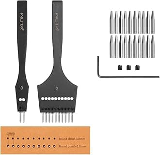 WUTA Removable Circle Leather Hole Punch Lacing Stitching Professional Working Hand Tool Kit Round Hole Puncher Craft Chisel Cutting Punches Kits 2nd Gen 3mm-(2+10)