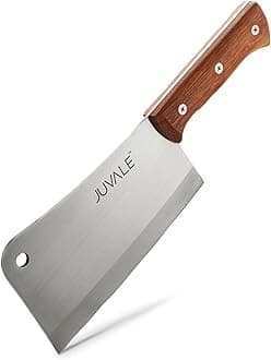 Meat Cleaver - 8-Inch Stainless Steel Blade, Wood Handle - Heavy-Duty Butcher Knife & Bone Cleaver for Beef Brisket, Meat Cutting & Chopping - Chopping Knife