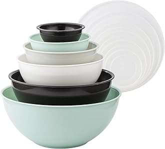 COOK WITH COLOR Mixing Bowls with Lids - 12 Piece Plastic Nesting Bowls Set includes 6 Prep Bowls and 6 Lids, Microwave Safe Mixing Bowl Set (Mint/Black and White)