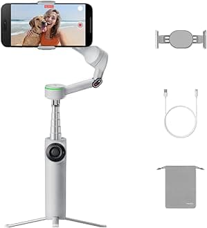 Flow 2 Pro Grey - Foldable AI Phone Gimbal, Track in 200+ Apps with Apple DockKit, Multi-Person Tracking, 360º Pan Tracking, Built-in Tripod/Selfie Stick, iPhone/Android Portable Stabilizer