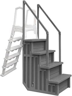 Aqua Select Anti-Slip in-Pool Steps with Outside Flip-Up Ladder | Gray | for Above Ground Swimming Pools | Can Mount to Decks 48" to 54" H | Safety Stairs Capacity Up to 250 lbs