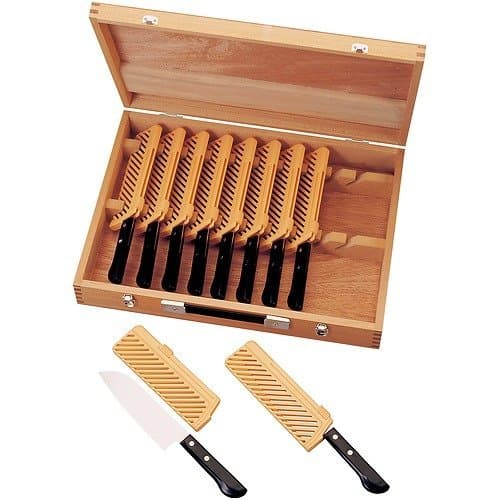 KKR universal kitchen knife set 10 pcs wooden case input