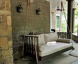 Solid Wood 2 Seater Rope Swing Chair | Wooden Hammock Swing Sofa with Rope & Complete Accessories for Living Room, Indoor, Outdoor, Balcony & Garden | House Big Swings Jhula | Black Finish