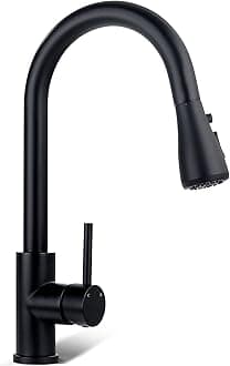 Hiqufet Black Kitchen Faucet with Pull Down Sprayer, Kitchen Sink Faucet with Pull Out Sprayer Fingerprint Resistant Single Hole Single Handle Stainless Steel Rv Kitchen Faucets Matte Black