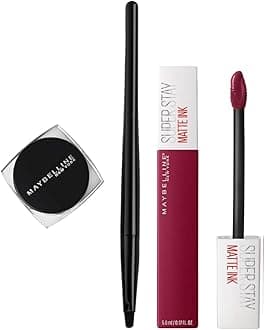 New York Lasting Drama Gel Eyeliner,Blackest Black, 2.5g & Maybelline New York Super Stay Matte Ink Liquid Lipstick, 115 Founder, 5g