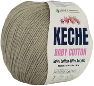 Keche Cotton Yarn, 60% Cotton 40% Acrylic Yarn, Soft Cotton Yarn for Crochet and Knitting, Amigurumi Yarn 1 Skein/Ball 1.76 Oz (50g) / 180 Yrds (165m) - Dark Beige