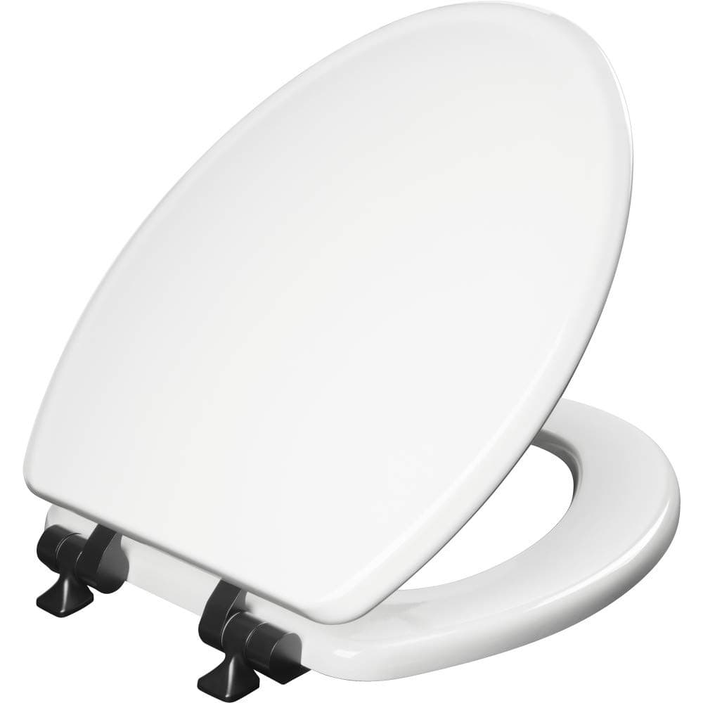 Bennett Toilet Seat with Matte Black Hinges, Slow Close Wood Seat, Secure Metal Hinges, Easy Install, Made in USA, Elongated, White