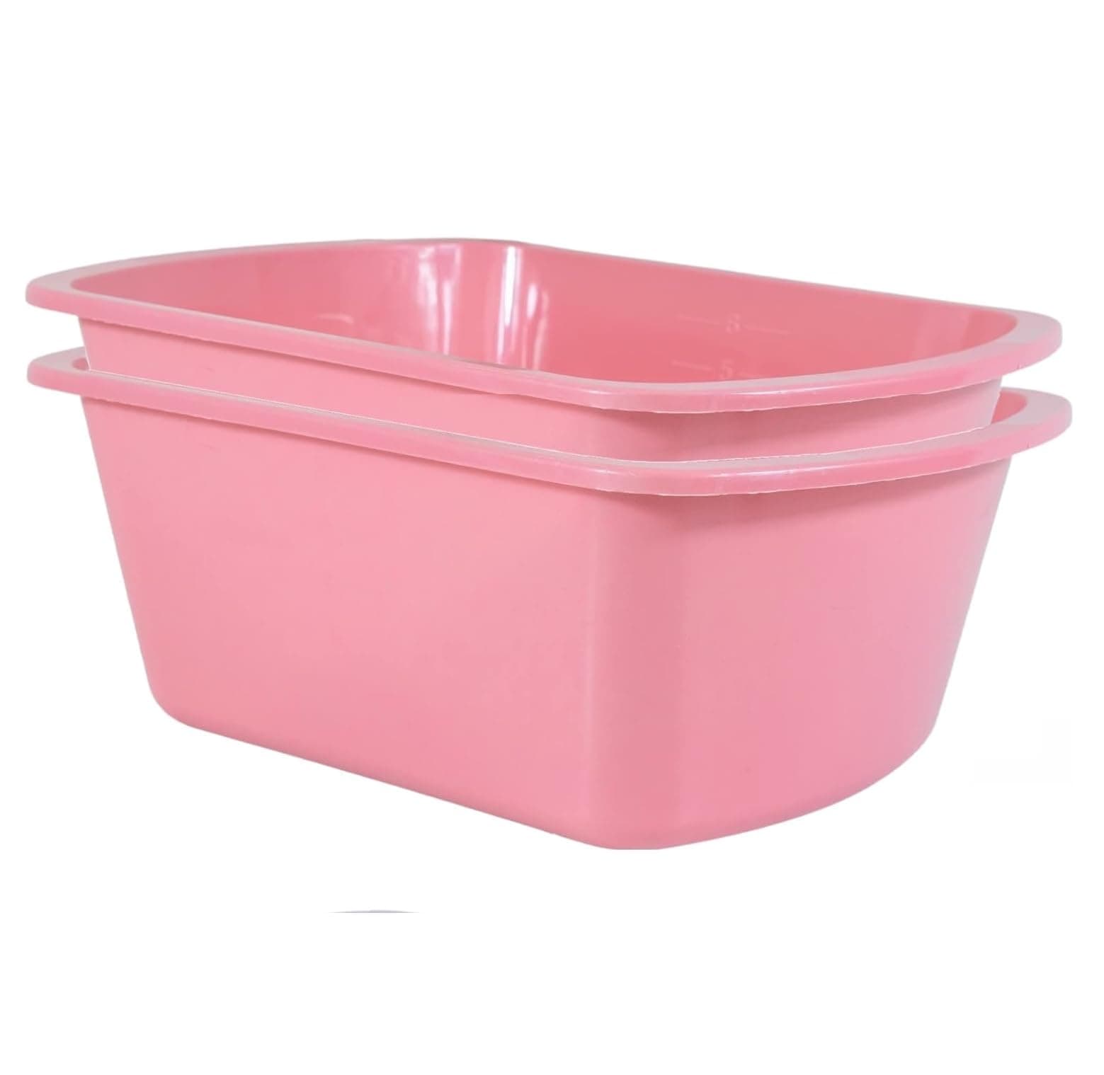 Vakly Wash Basin 7-Quart [2 Pack] Pink – Rectangular Plastic Tub with Graduated Markings, Small Portable Soaking Basin for Face Washing, Foot Bath, Laundry & Bedside Care