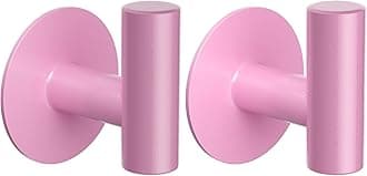 YUET 2 Pcs Bathroom Towel Hook Adhesive,Stick on Metal Coat Hooks Robe Hook SUS 304 Stainless Steel Heavy Duty Door Hanger Towel Robe Clothes Closet Sponges Holder for Bathroom Hotel (Pink)