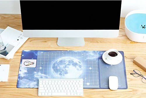 Large Size Printed Pattern Desk Pad 27''x13'' Gaming Mouse Pad Anti-slip Desk Mat Table Organizer with Pockets, Calendar and Dividing Rule Scale (Moon)