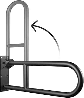 23.6 INCH Stainless Toilet Safety Rails, Matte Black Handicap Grab Bars for Elderly, Disabled Flip-Up Bathroom Grab Bar, Toilet Handrails Hand Grips Handle Shower Assist Aid