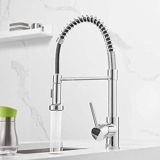 OWOFAN Spring Kitchen Sink Faucet Commercial Single Handle Single Lever Kitchen Faucet with Pull Down Sprayer, Polished Chrome Kitchen Faucets