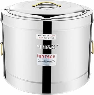 Mintage Sambar Pot Stainless Steel 30 Liters | Casserole for Cooking | Sambar Pot with Lid | Casserole with Side Handles | Canteen & Hotel Jar Container | Biryani Box Puff Insulated Hot & Cold