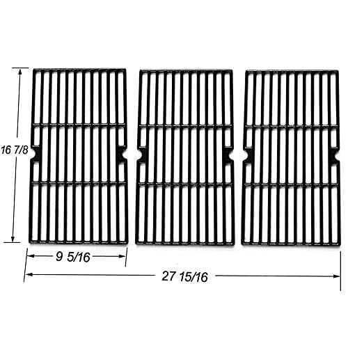 Kingfa JGX763 Replacement Cast Iron Cooking Grid upgraded material matte black coated upgraded Set of 3 for Select Gas Grill Models By Charbroil, Kenmore, Master Chef and Others