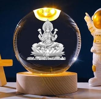 Lord Laxmi MATA Crystal Ball Night Light | Transparent Crystal Lord Laxmi MATA Idol for Home, Office & Hotel