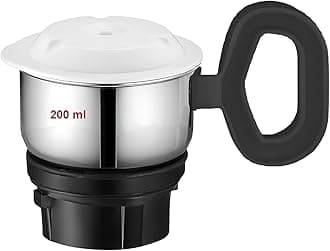 AJS spares- PREETHI 200ml Spice Jar for "TITANIUM, STEELE SUPREME, MEGA MAGIC, PLATINUM, SILVER, ECO PLUS, DAISY, BLUE-LEAF GOLD, CHEFPRO, ECO CHEF, TRIO, ECO CHEF NEO" Mixer Grinders (Steel) (200 ml)