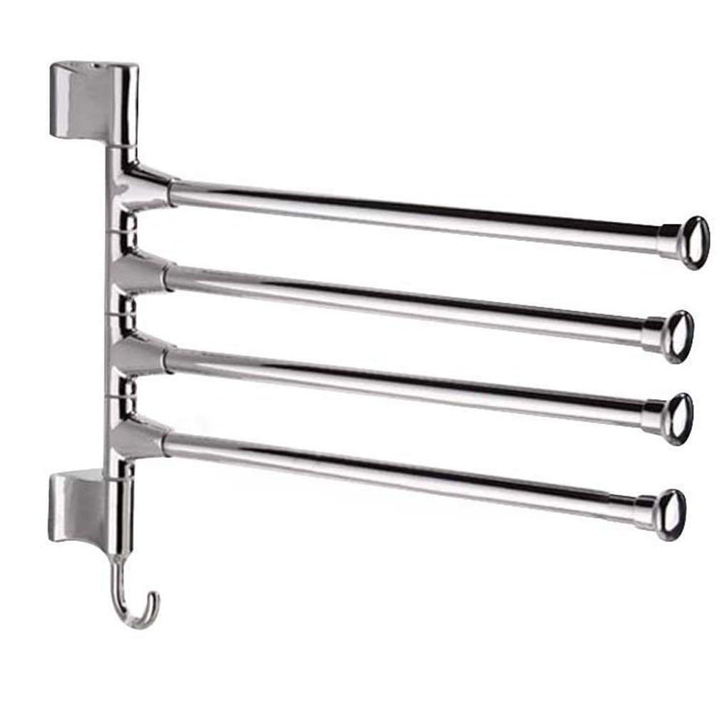 Towel Rack 4-Bar Saving Space Silver Towel Holders Rack Stainless Steel Swing Out Towel Bar Folding Arm Swivel Towel Rack Hanger Organizer 31.5cm x26.5cm