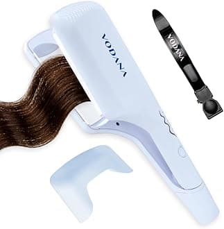 VODANA Professional Triple Flow Ceramic Hair Waver - Easy Beach Waves with Embedded Double Barrel Wave Iron. Experience Instant Heat, Long-Lasting Performance, and Quick Heat (1.6 inch, Creamy Blue)