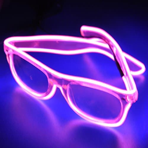 TILO LED Rave Sunglasses White Multicolor Frame EL Wire Glow Colorful Flashing Safety Light up Glasses for Festivals DJ Bright Light (Pink)