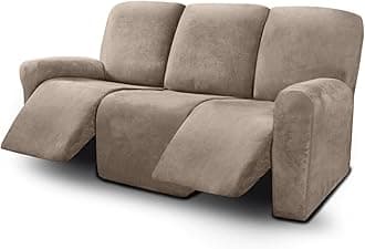 Ultimate Decor 8-Pieces Recliner Sofa Covers Velvet Stretch Reclining Couch Covers For 3 Cushion Reclining Sofa Slipcovers Furniture Covers Thick Soft Washable (Taupe)
