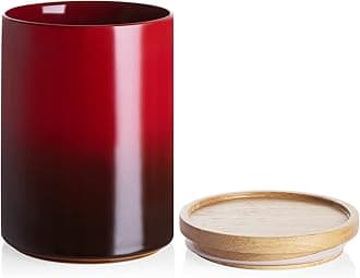 Ceramic Food Storage Jar, Stackable Kitchen Canisters, Containers with Airtight Seal Wooden Lid for Serving Ground Coffee, Tea, Sugar, Salt and More - 28 Fl Oz (Gradient Red)