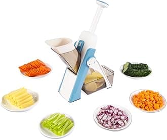 ONCE FOR ALL Safe Mandoline Slicer 5 in 1 Vegetable Cutter, Strips Julienne Dicer Adjustable Thickness 0.1-8 mm for Kitench Fast Meal Prep (Light Blue)