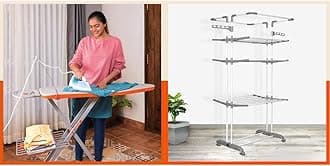 Bathla X-Pres Ace - Large Foldable Ironing Board for Home with Aluminised Ironing Surface (Silver) & Bathla Mobidry Terra 4 Level Steel Modular Cloth Drying Stand (Grey - Extra Large) Made in India