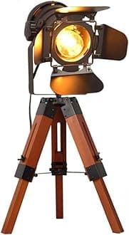 DEC LUCE DECOLUCE LIGHTING Industrial Tripod Floor Table Lamp Vintage Wood Cinema Searchlight Standing Fixtures Nautical Spotlight Decorations-Not Include E26 Bulbs (Cinema)