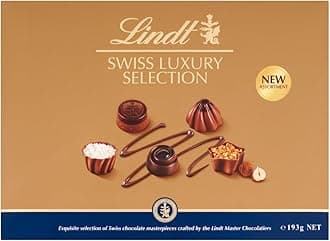 Lindt Swiss Luxury Selection – 193g Medium Gift Box – 19 Assorted Milk, Dark & White Chocolates – Gift for Him & Her